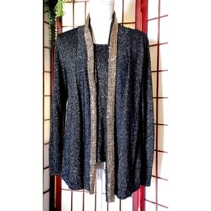 Ruby Rd. Women's Metallic Black and Gold Studded Long-Sleeve Twinset